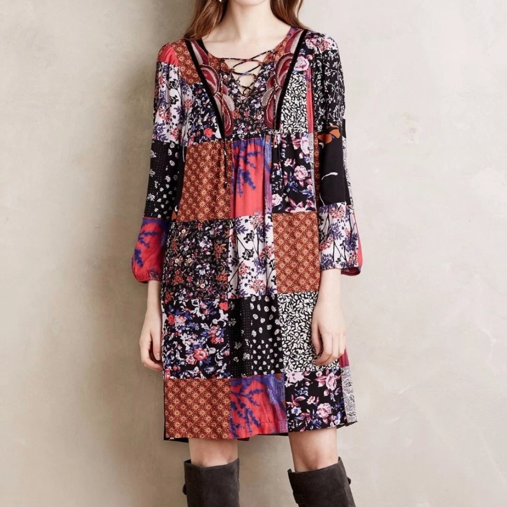 Anthropologie One September Arcata Patchwork Boho Peasant Dress Size‎ Medium